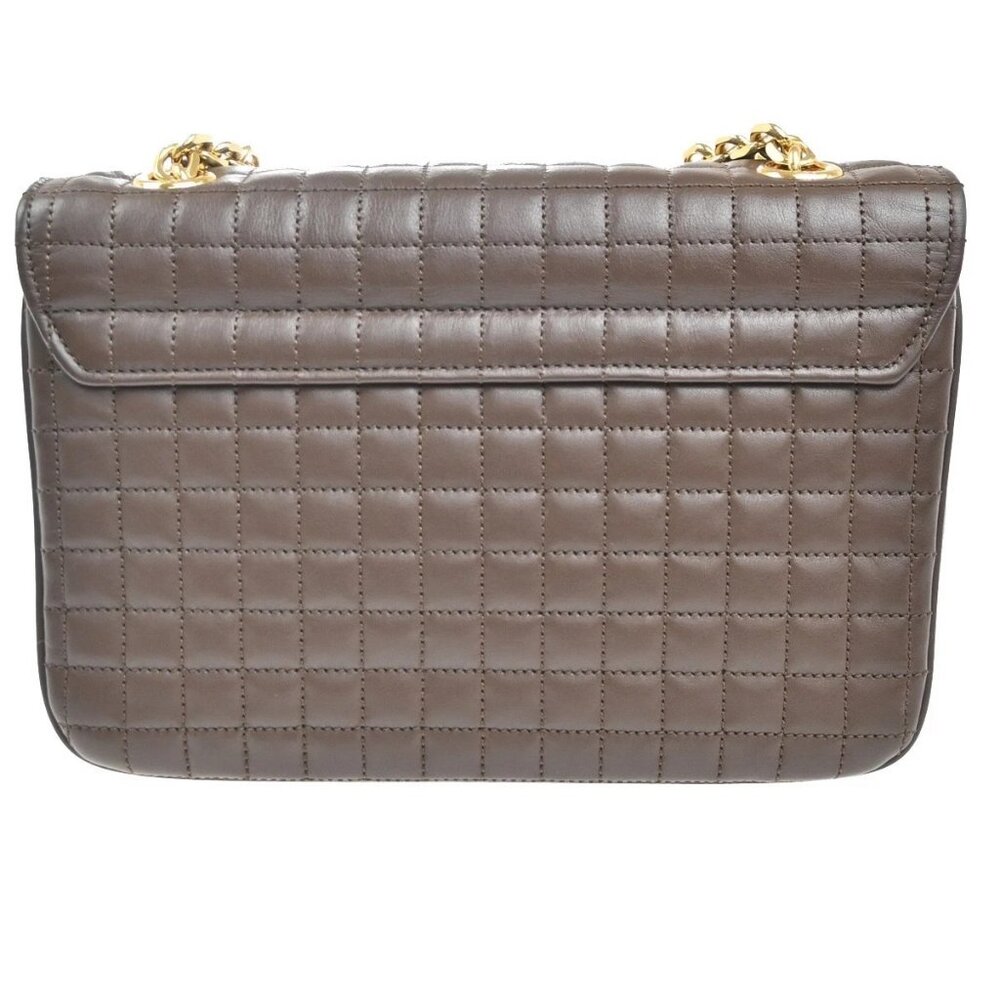 CELINE C Logo Chain Shoulder Hand Bag Quilted Leather Brown GHW Italy 57RL830 - Picture 4 of 16